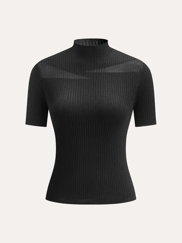 Semi-Sheer Ribbed Knit Top sold by COMMENSE