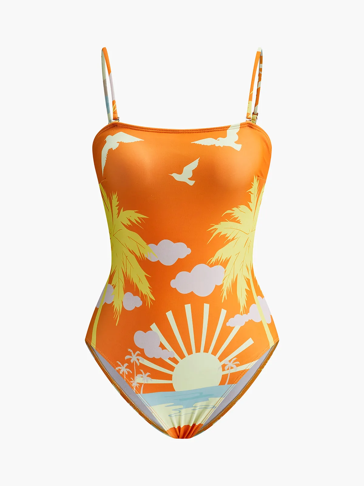 Tropical Print Back Cut-Out One-Piece Swimsuit sold by COMMENSE
