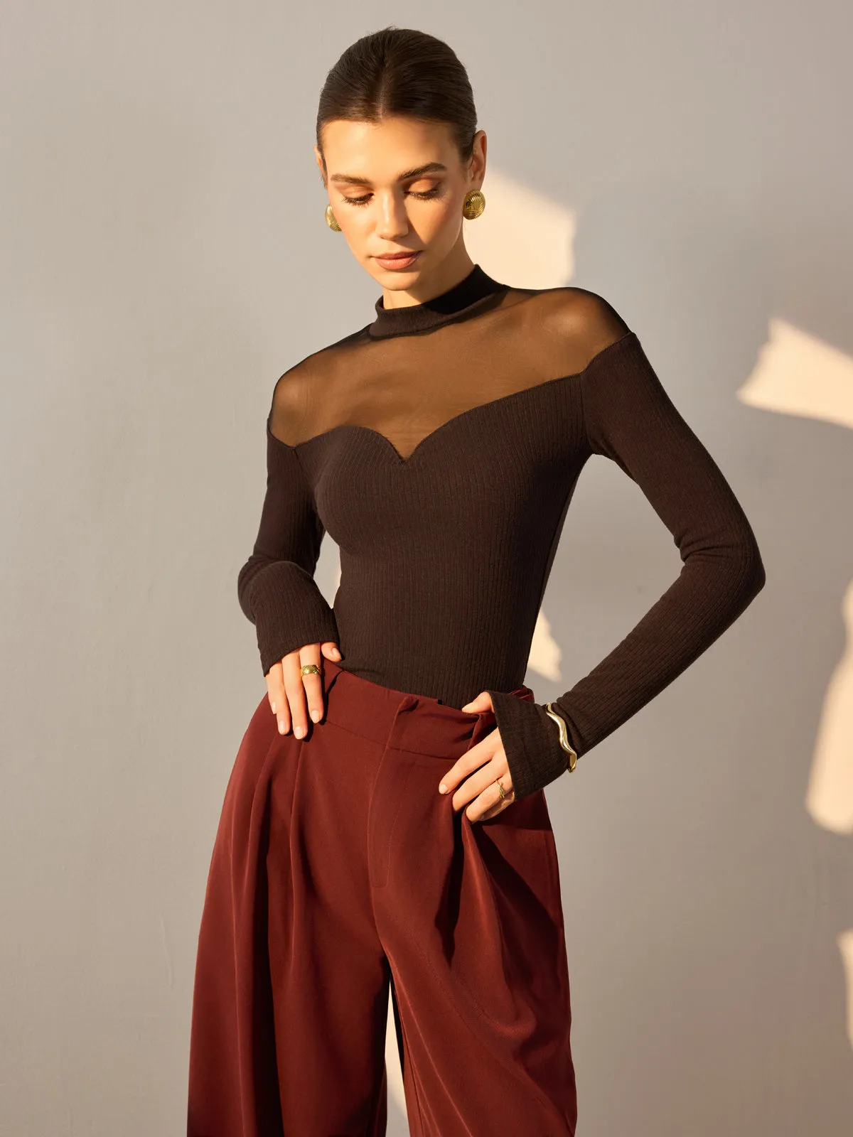 Sheer Mesh-Detail Sweetheart Slim Top sold by COMMENSE product image thumbnail 4