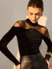 Sheer Lace Panel Velvet Slim Blouse sold by COMMENSE