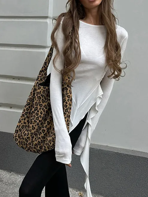 Semi-Sheer Pleated Ruffle Tassel Jersey Top sold by COMMENSE product image thumbnail 4