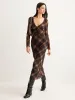 Semi-Sheer Checked Bell-Sleeve Mesh Dress sold by COMMENSE