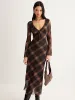 Semi-Sheer Checked Bell-Sleeve Mesh Dress sold by COMMENSE