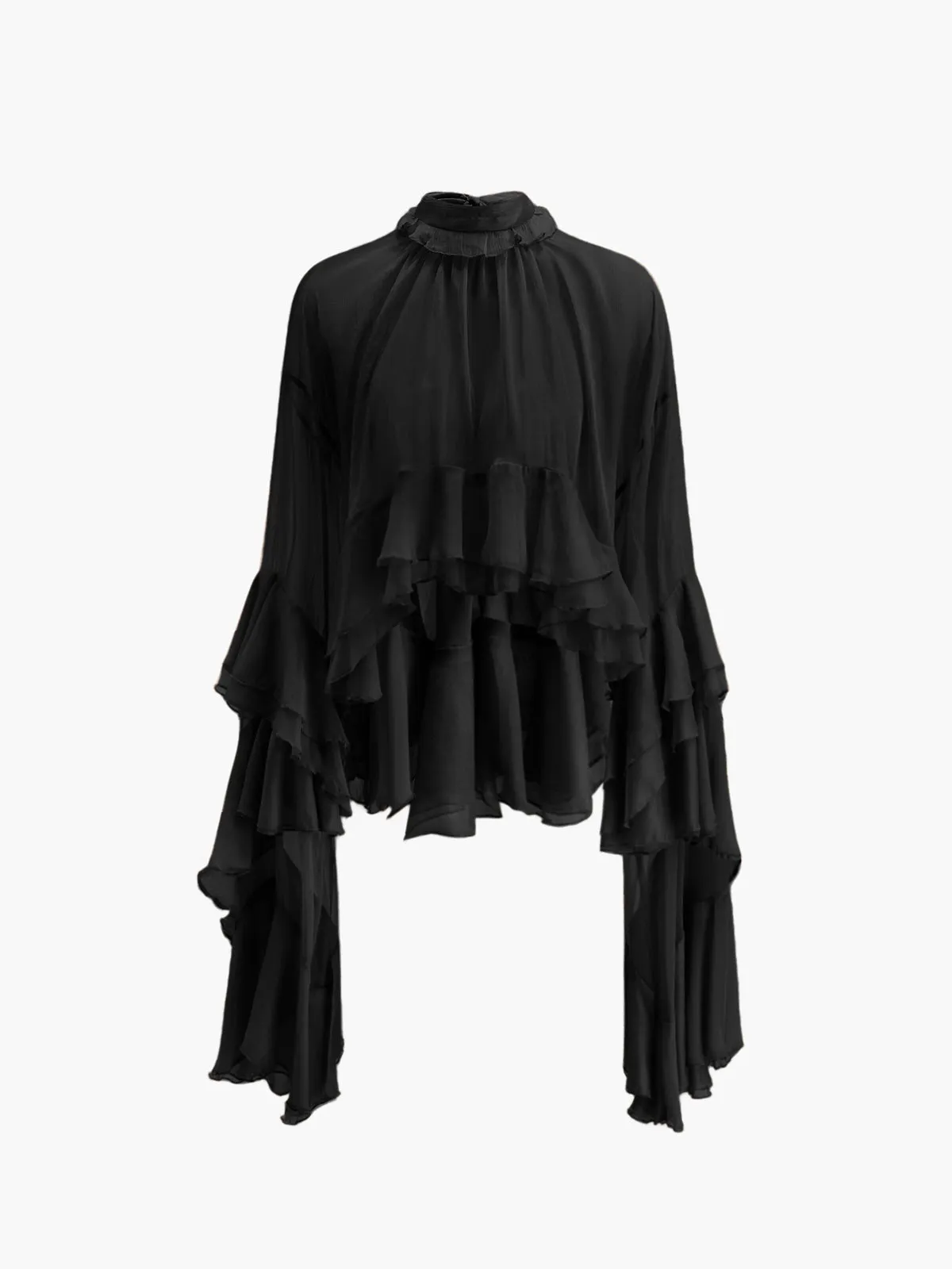 Sheer Turtleneck Ruffle Chiffon Blouse sold by COMMENSE product image thumbnail 4