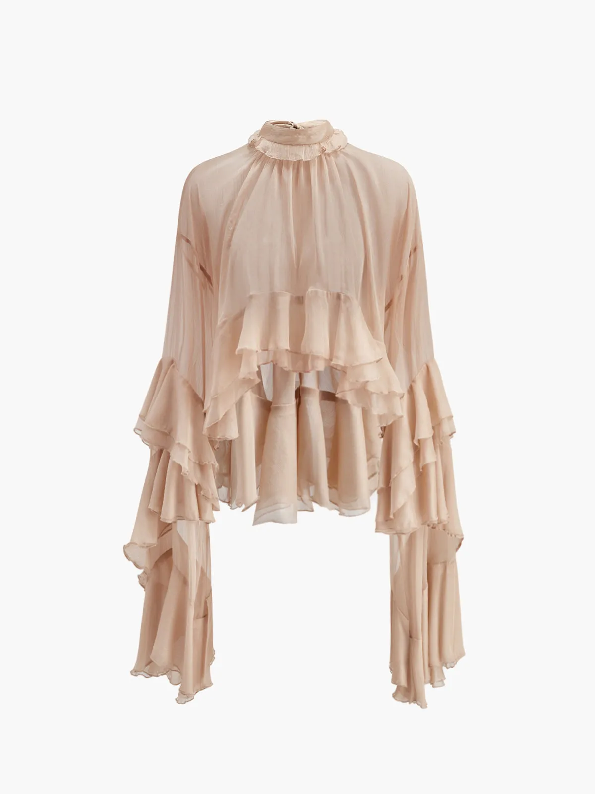 Sheer Turtleneck Ruffle Chiffon Blouse sold by COMMENSE