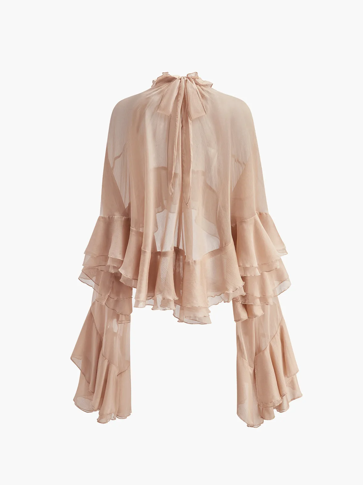 Sheer Turtleneck Ruffle Chiffon Blouse sold by COMMENSE product image thumbnail 3