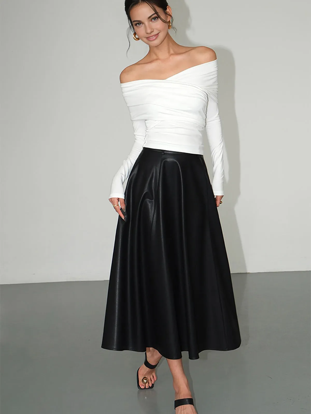 Semi-Sheer Plain Ruched Slim T-Shirt sold by COMMENSE product image thumbnail 4