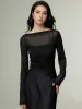 Straight Neck Sheer Panel Jersey Top sold by COMMENSE