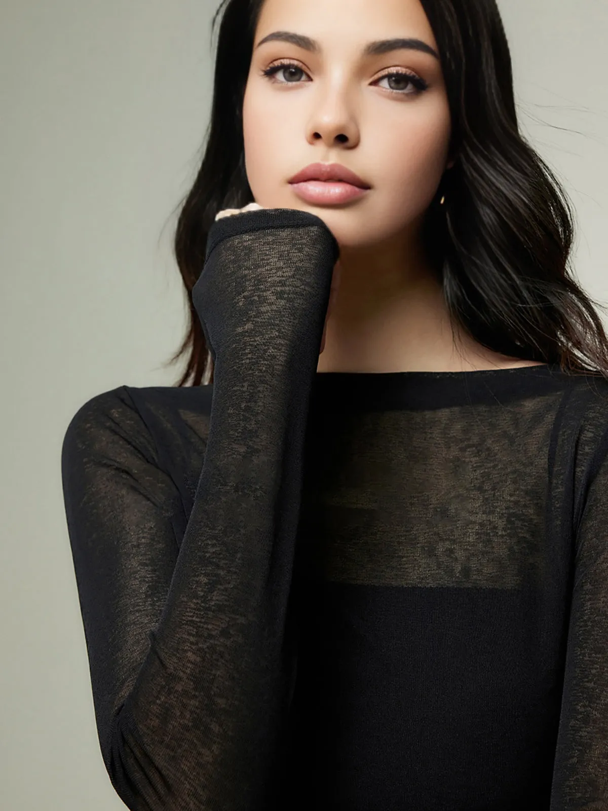 Straight Neck Sheer Panel Jersey Top sold by COMMENSE product image thumbnail 2