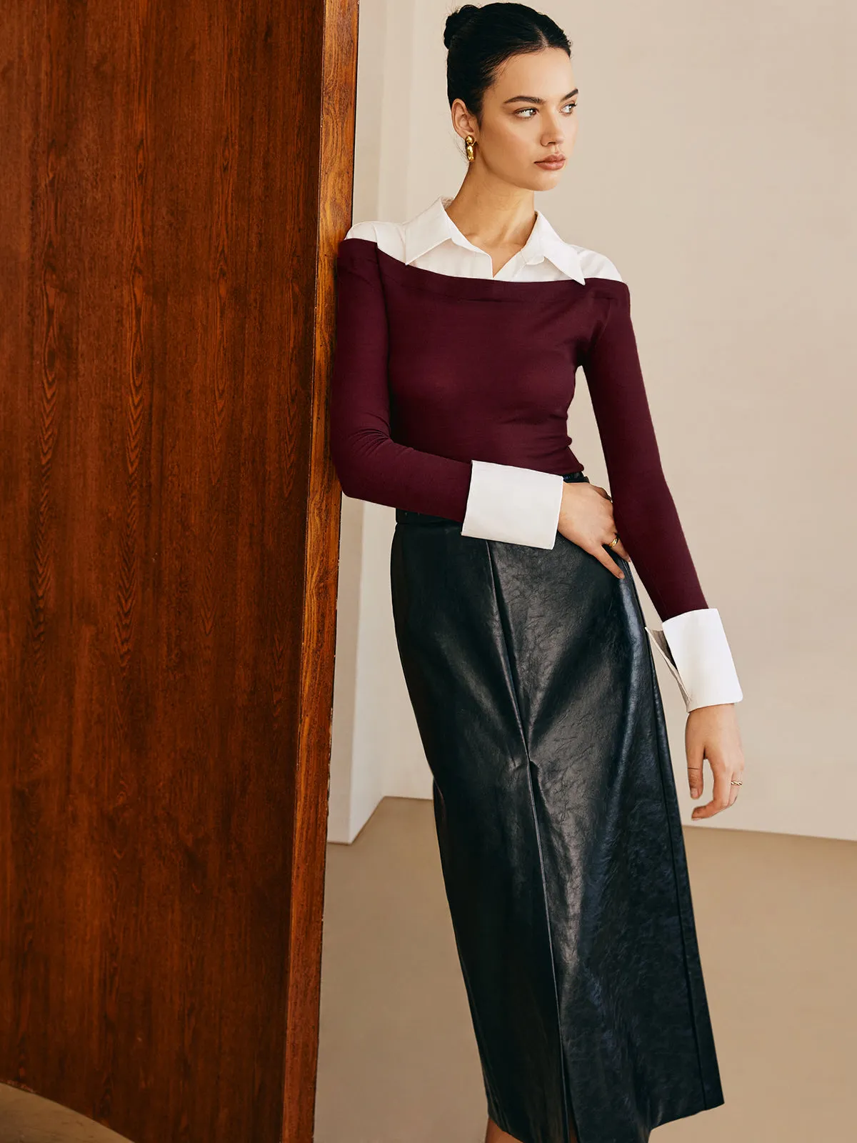 Semi-Sheer Panel Jersey Slim Top sold by COMMENSE product image thumbnail 2