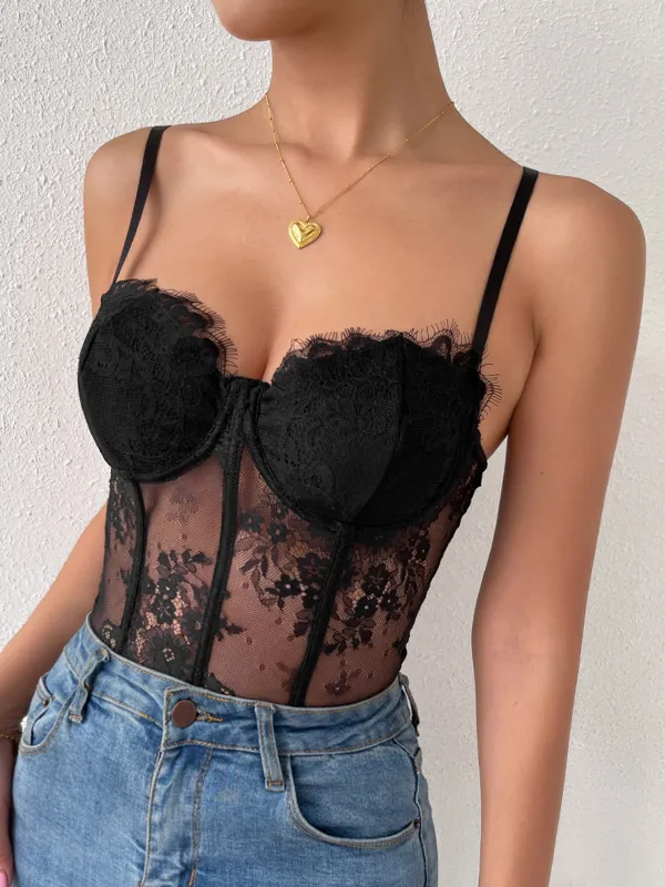 Semi-Sheer Sweetheart Lace Corset sold by COMMENSE