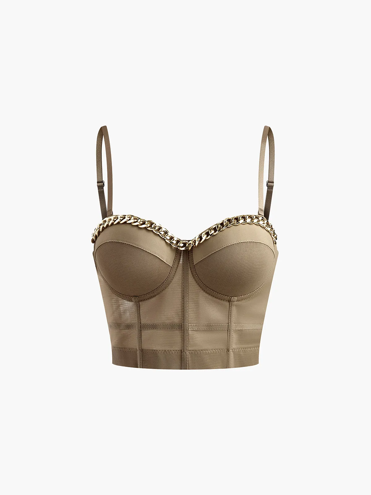 Semi-Sheer Mesh Corset With Metal Chain sold by COMMENSE