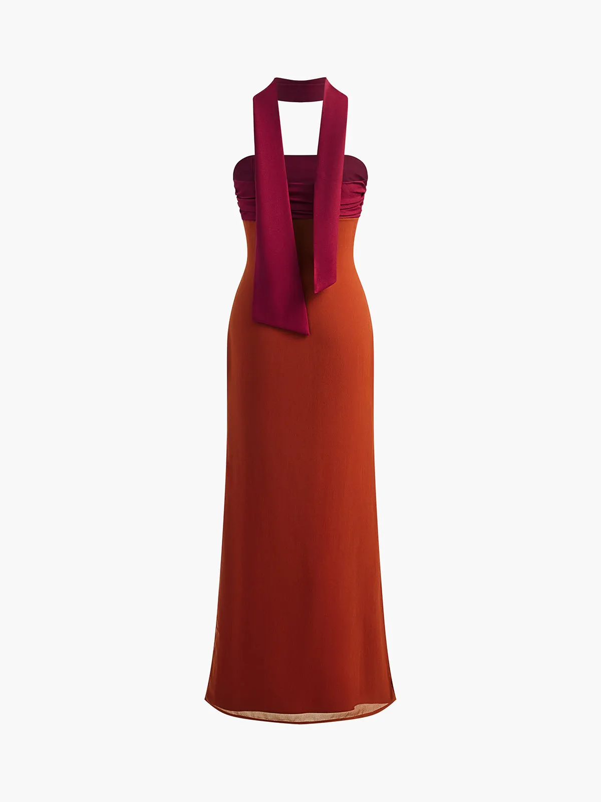 Semi-Sheer Pleated Panel Slit Long Dress sold by COMMENSE product image thumbnail 4