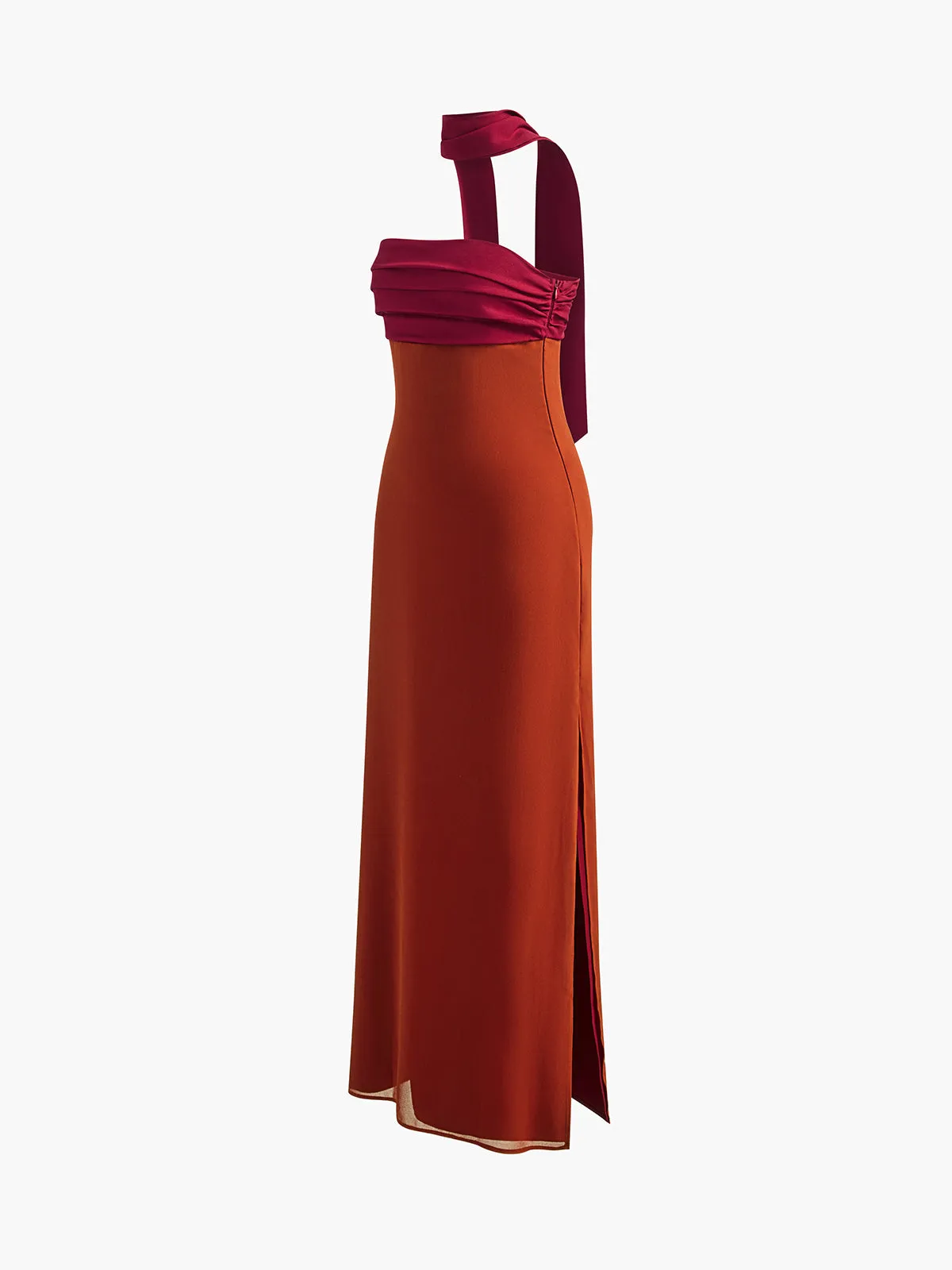Semi-Sheer Pleated Panel Slit Long Dress sold by COMMENSE product image thumbnail 3