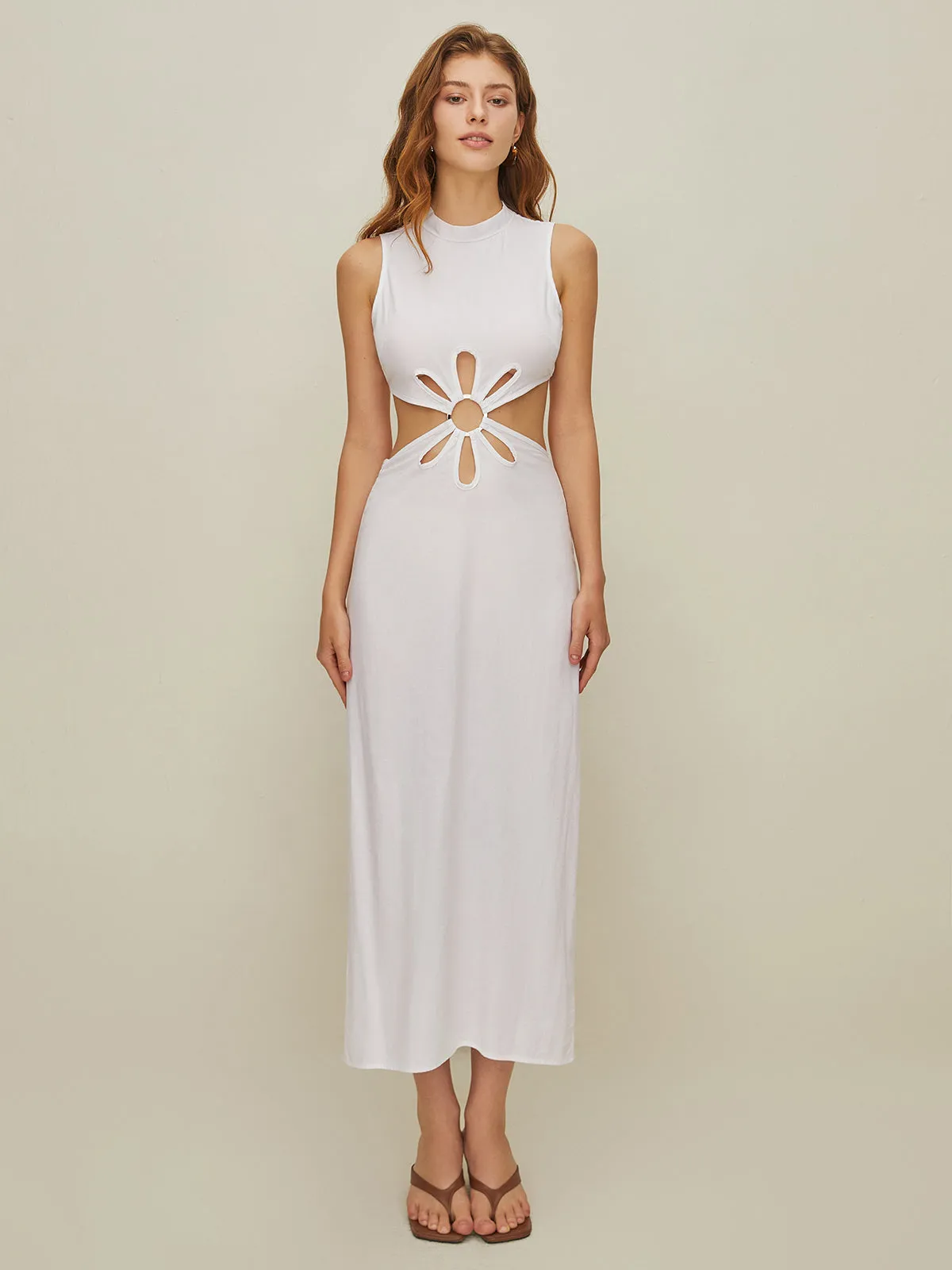 Semi-Sheer Mock Neck Cutout Backless Dress sold by COMMENSE product image thumbnail 3