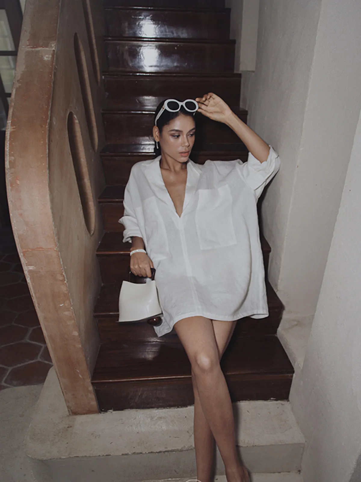 Linen Pockets Semi-Sheer Long Sleeve Dress sold by COMMENSE product image thumbnail 4