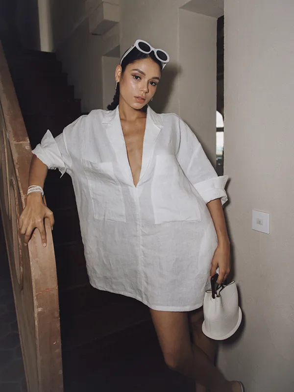 Linen Pockets Semi-Sheer Long Sleeve Dress sold by COMMENSE