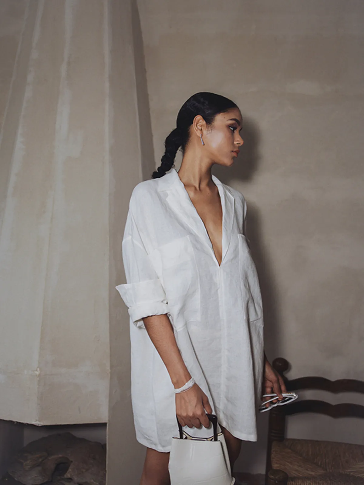 Linen Pockets Semi-Sheer Long Sleeve Dress sold by COMMENSE product image thumbnail 5