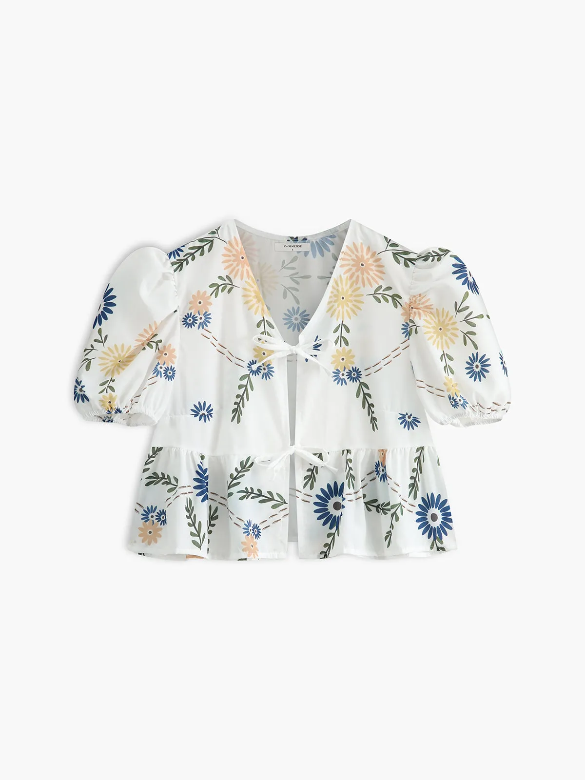 Semi-Sheer Tie Front Floral Blouse sold by COMMENSE product image thumbnail 4