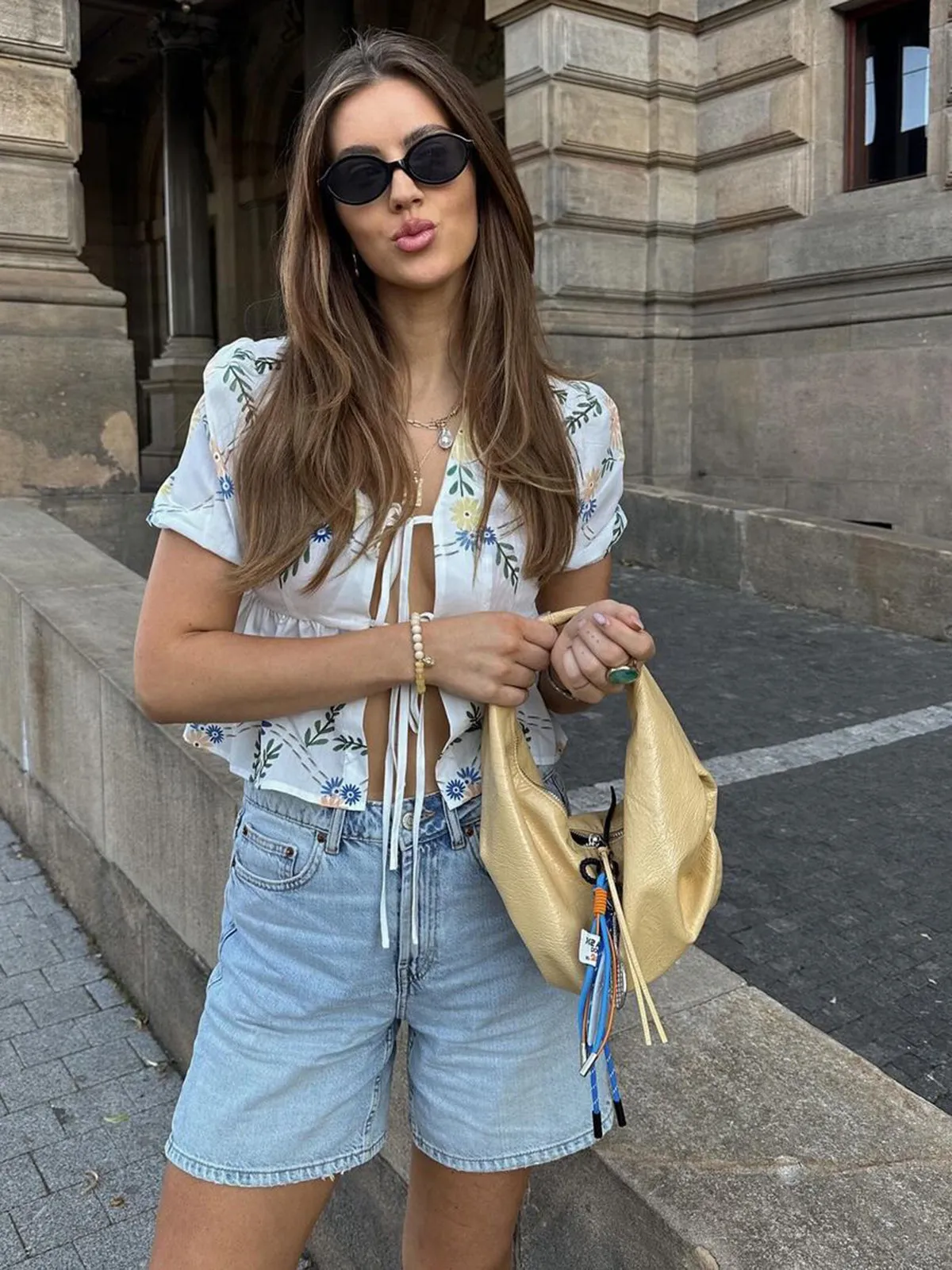 Semi-Sheer Tie Front Floral Blouse sold by COMMENSE product image thumbnail 3