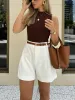 Semi-Sheer Mid-Waist Shorts Without Belt sold by COMMENSE