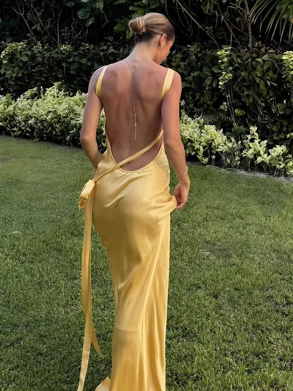 Semi-Sheer Satin Asymmetrical One Shoulder Long Dress sold by COMMENSE
