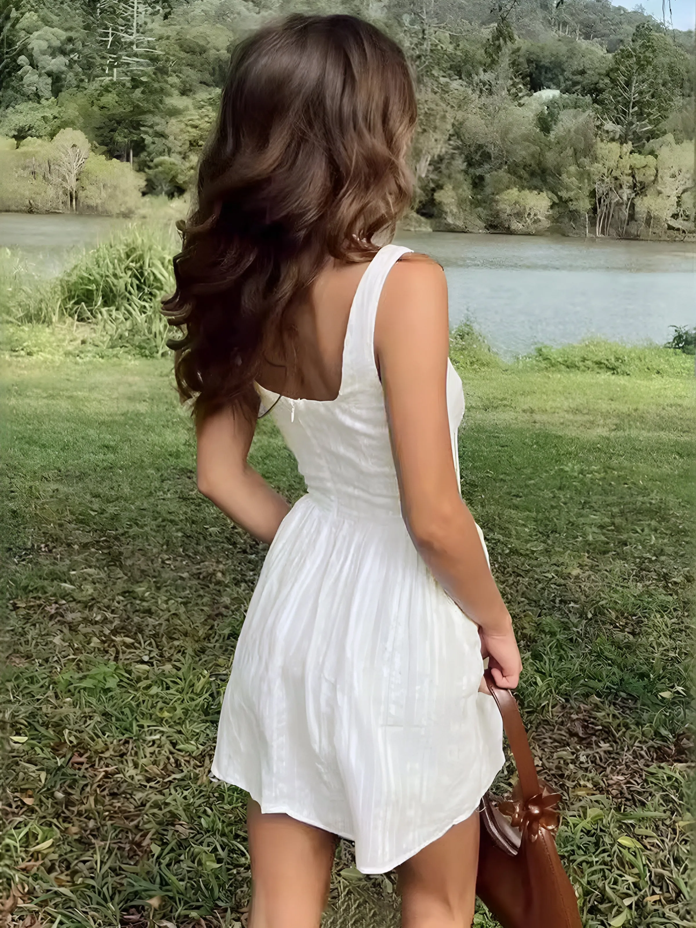 Semi-Sheer Solid Square Neckline Short Dress sold by COMMENSE product image thumbnail 4