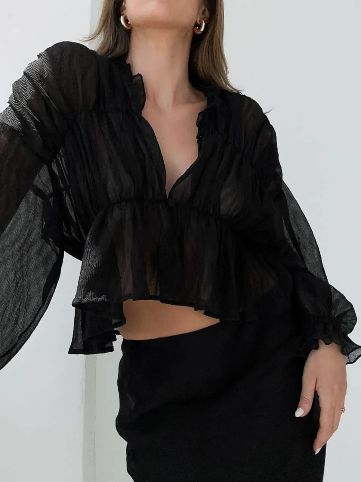 Sheer Chiffon Ruffle Detail Blouse sold by COMMENSE product image thumbnail 2