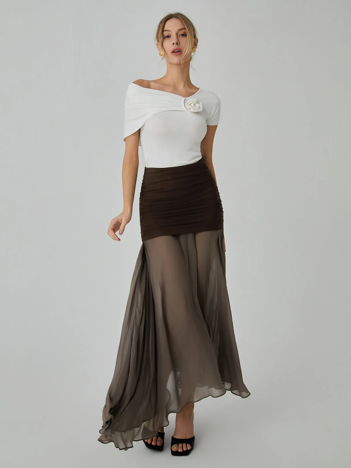 Net Chiffon Sheer Panel Maxi Skirt sold by COMMENSE product image thumbnail 2