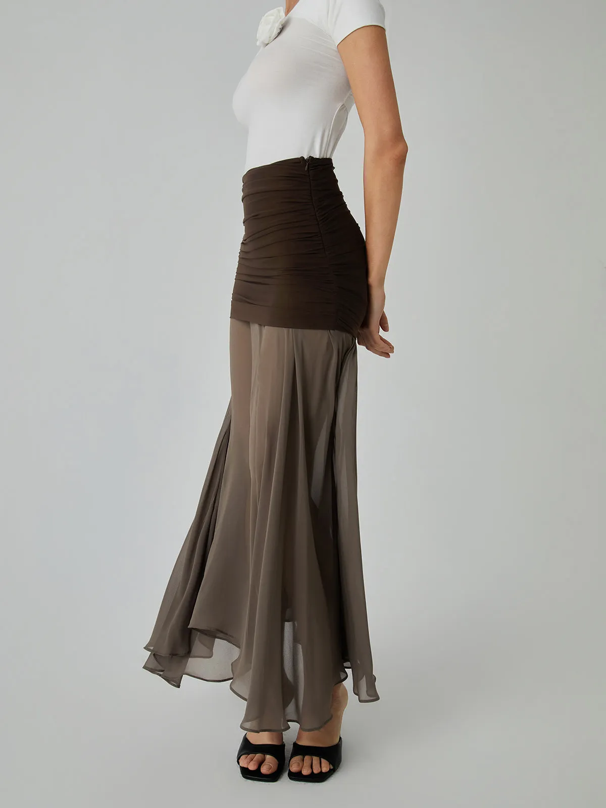 Net Chiffon Sheer Panel Maxi Skirt sold by COMMENSE product image thumbnail 4