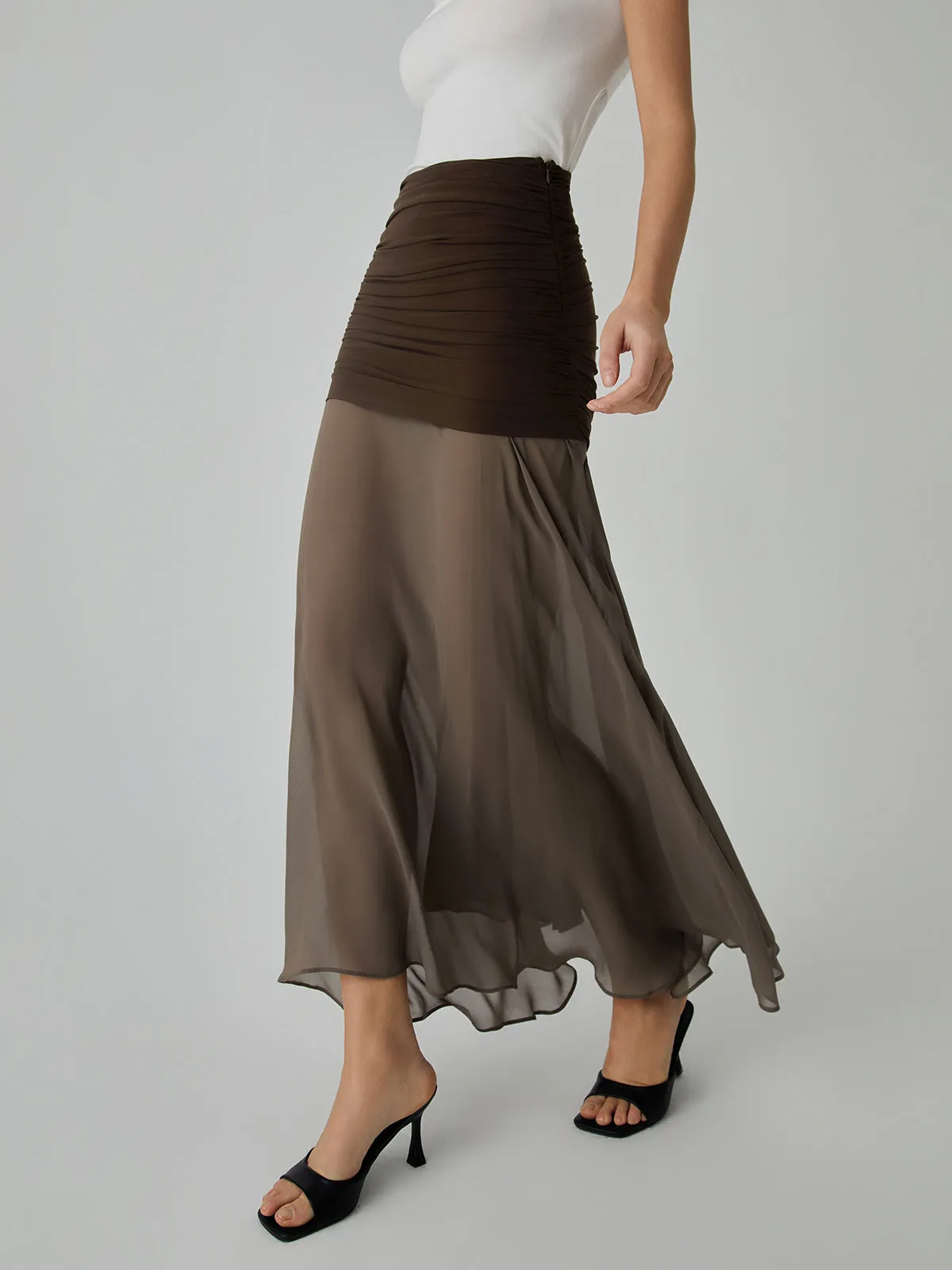 Net Chiffon Sheer Panel Maxi Skirt sold by COMMENSE product image thumbnail 3