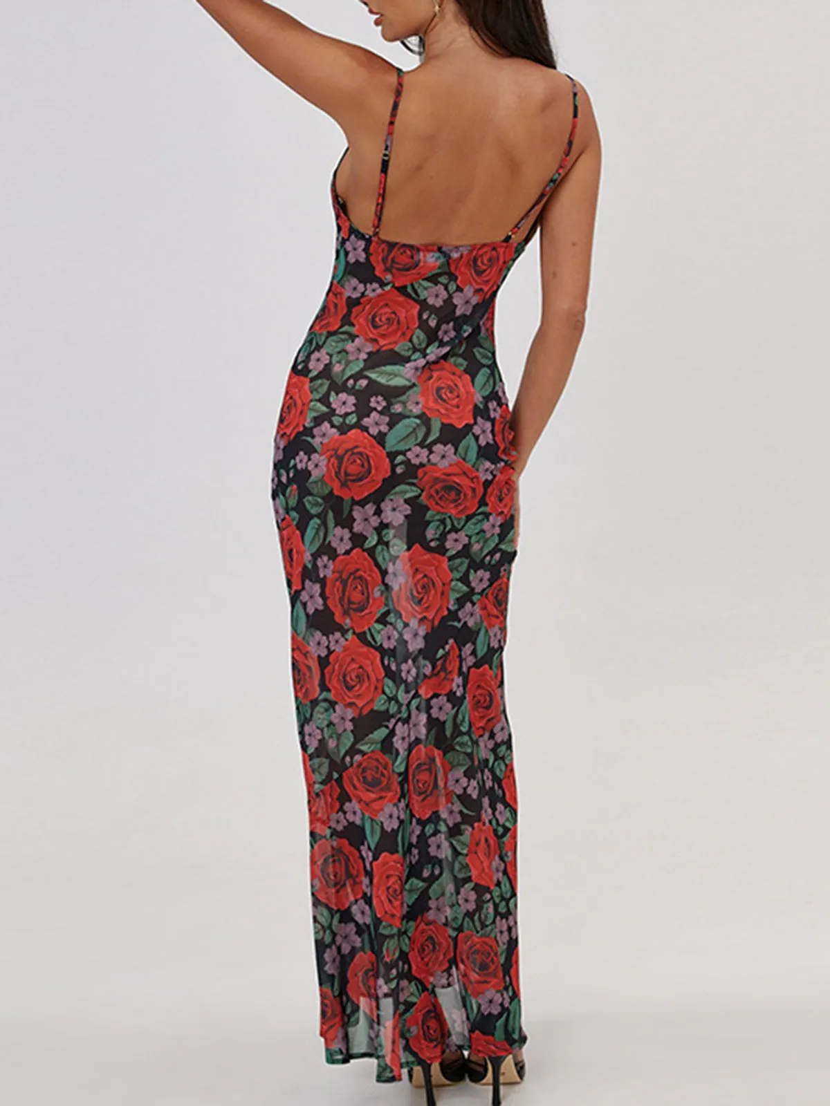 Semi-Sheer Floral Print Cami Long Dress sold by COMMENSE product image thumbnail 5