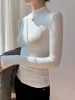 Semi-Sheer Mock Neck Long Sleeve Top sold by COMMENSE