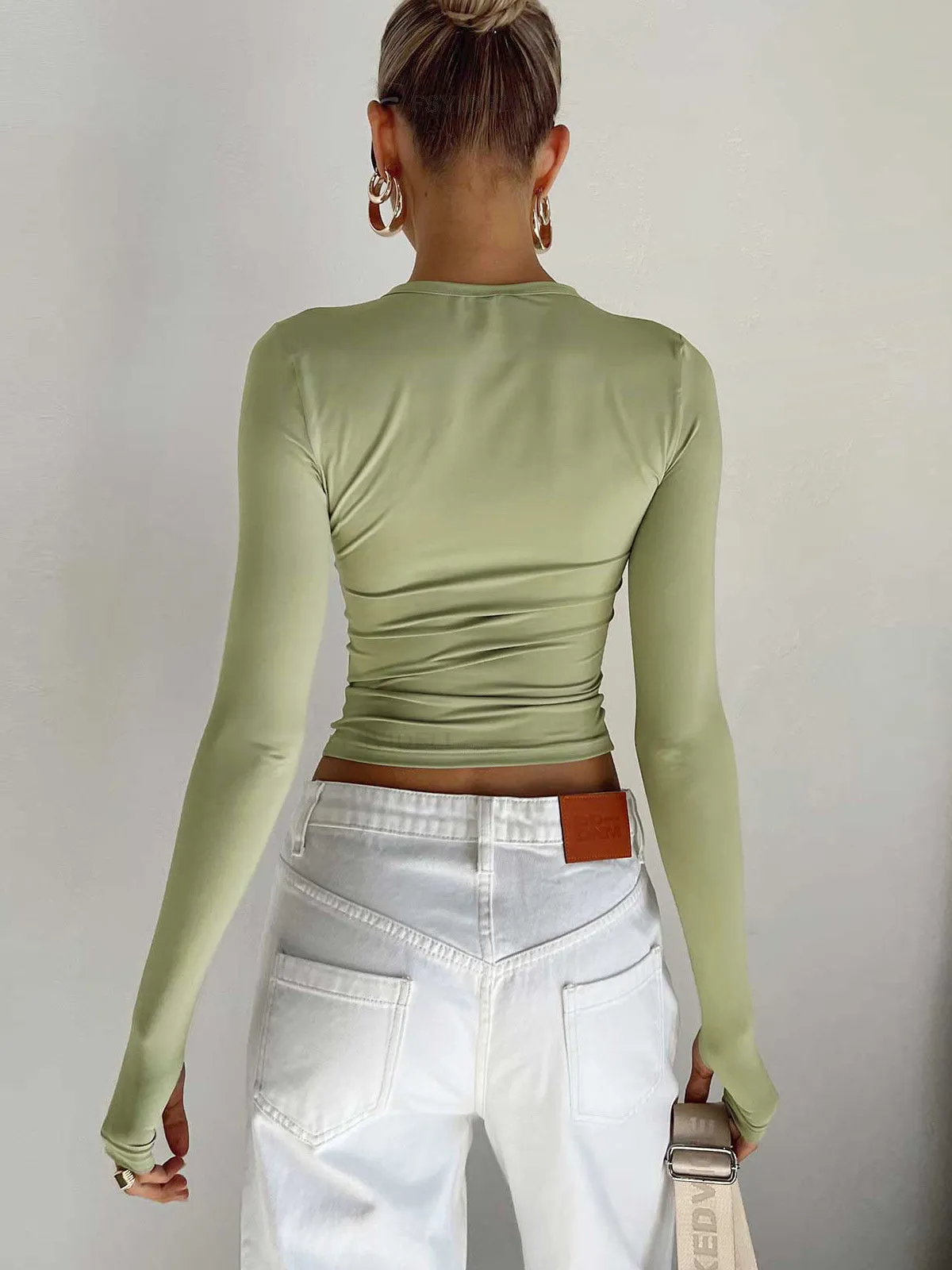 Semi-Sheer Long Sleeve Crop Top sold by COMMENSE product image thumbnail 3