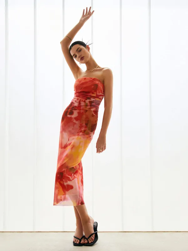 Semi-Sheer Mesh Midi Tube Dress sold by COMMENSE