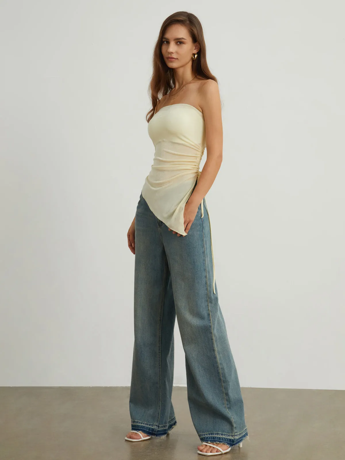 Sheer Drawstring Mesh Cover Up Tube Top sold by COMMENSE product image thumbnail 4