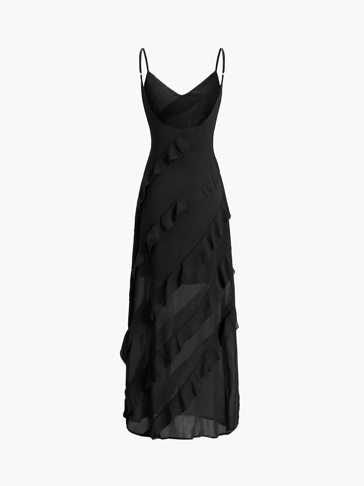 Semi-Sheer Ladder Ruffle Zippered Long Dress sold by COMMENSE product image thumbnail 5