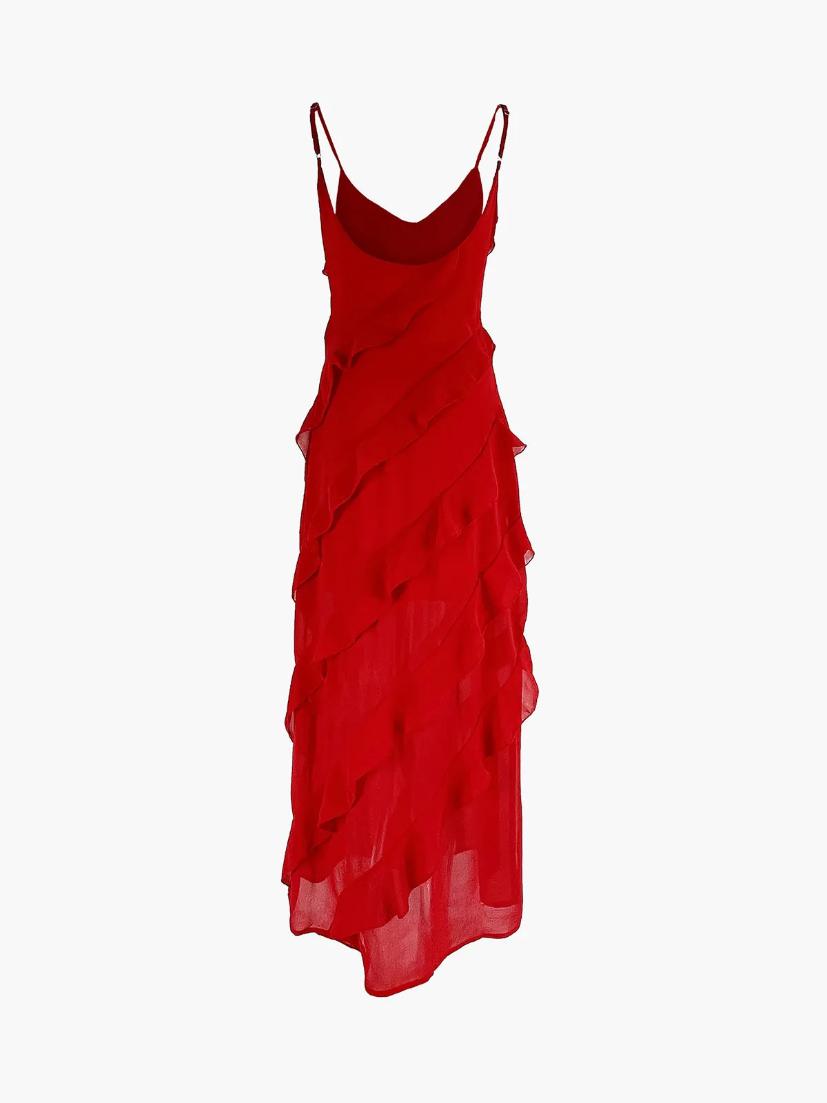 Semi-Sheer Ladder Ruffle Zippered Long Dress sold by COMMENSE product image thumbnail 3