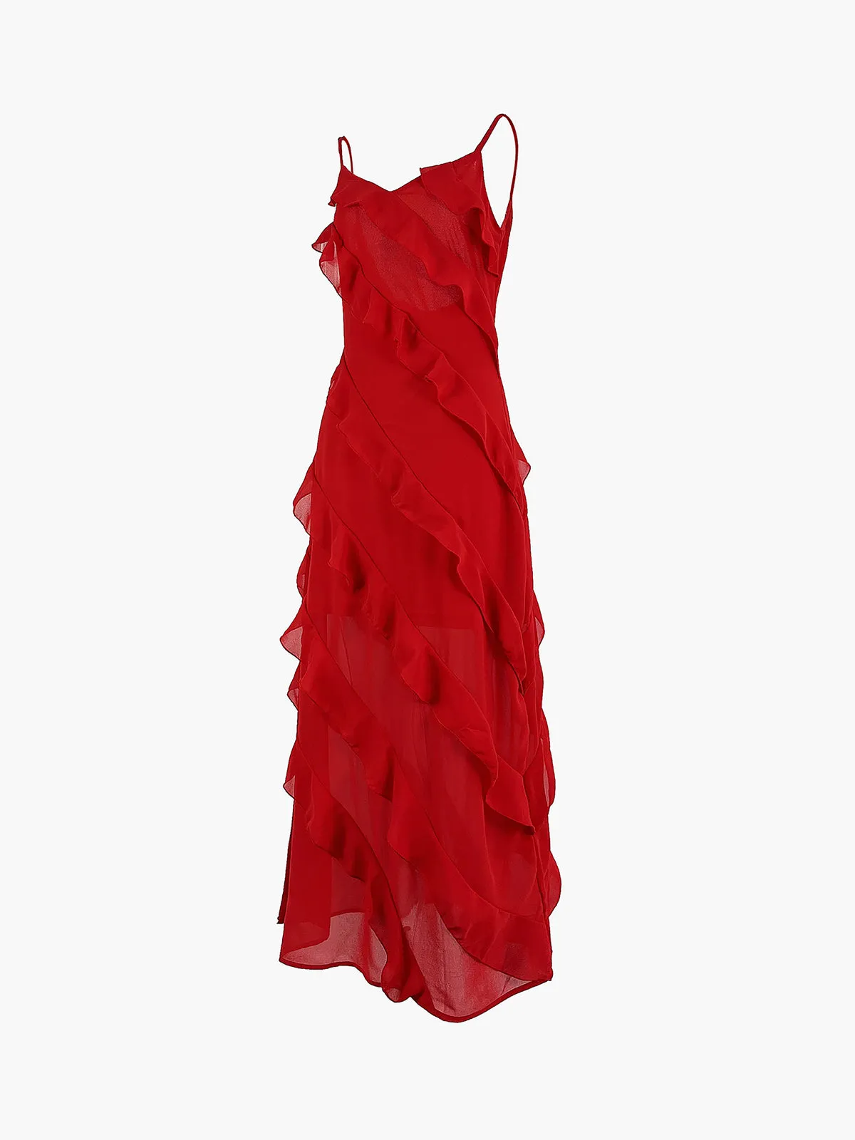 Semi-Sheer Ladder Ruffle Zippered Long Dress sold by COMMENSE product image thumbnail 2