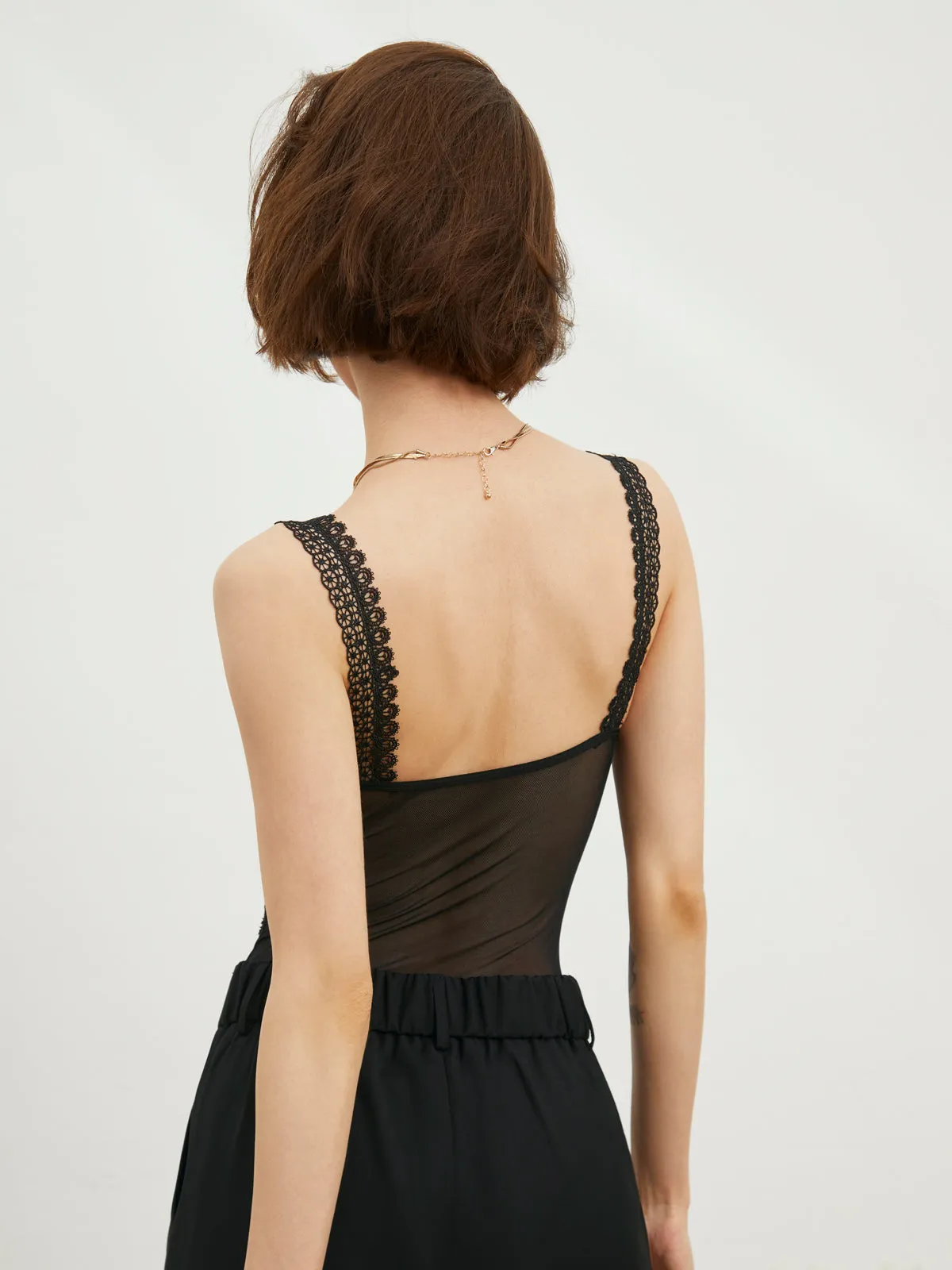 Semi-Sheer Floral Lace Bustier Bodysuit sold by COMMENSE product image thumbnail 2