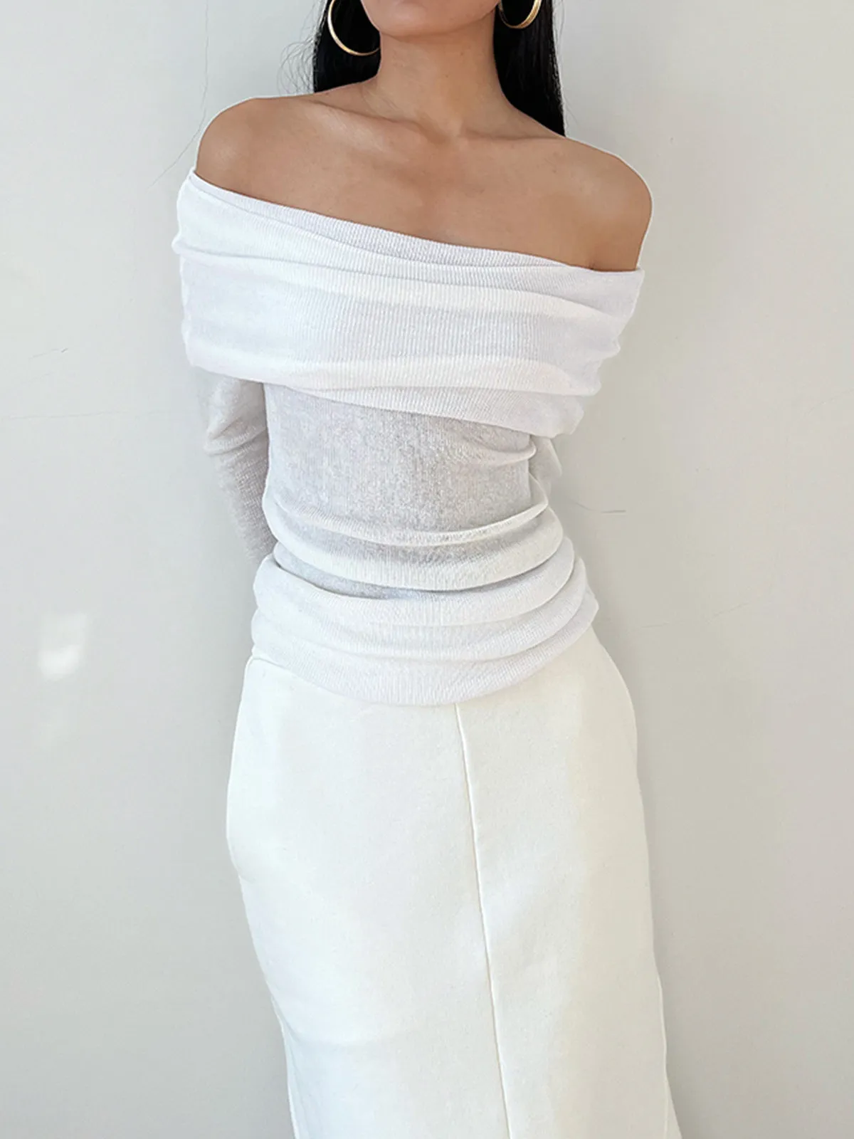 Semi-Sheer Overfold Off-Shoulder Shirt sold by COMMENSE product image thumbnail 2