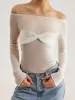 Semi-Sheer Off-Shoulder Mesh Long Sleeve Shirt sold by COMMENSE