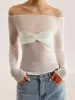 Semi-Sheer Off-Shoulder Mesh Long Sleeve Shirt sold by COMMENSE