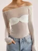 Semi-Sheer Off-Shoulder Mesh Long Sleeve Shirt sold by COMMENSE