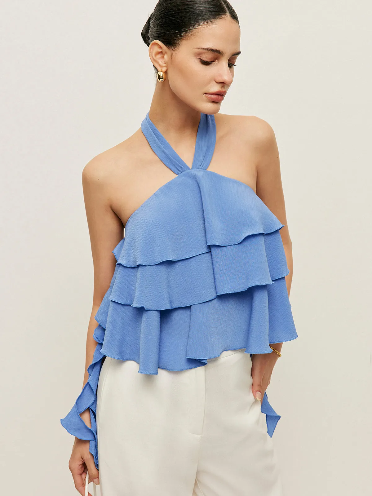 Halter Neck Ruffled Top sold by COMMENSE