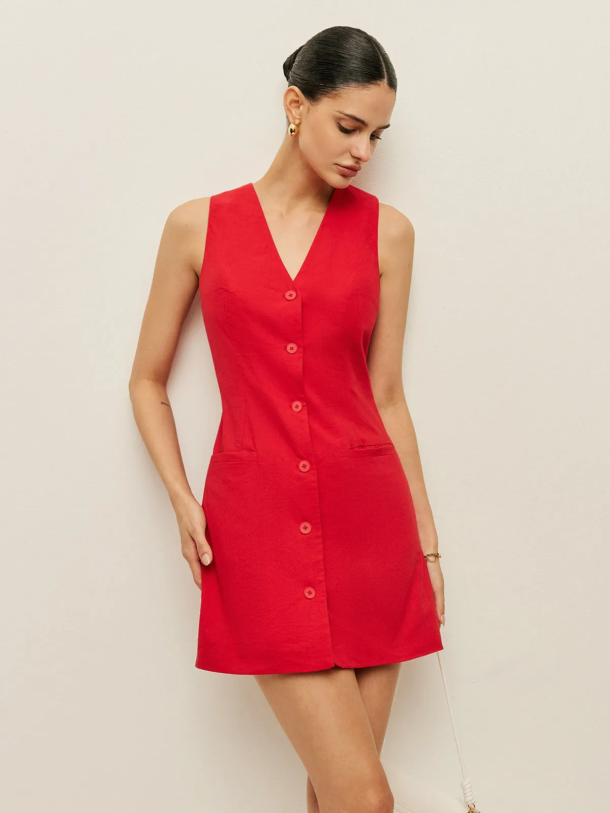 Cotton Buttoned Pockets Dress sold by COMMENSE product image thumbnail 3
