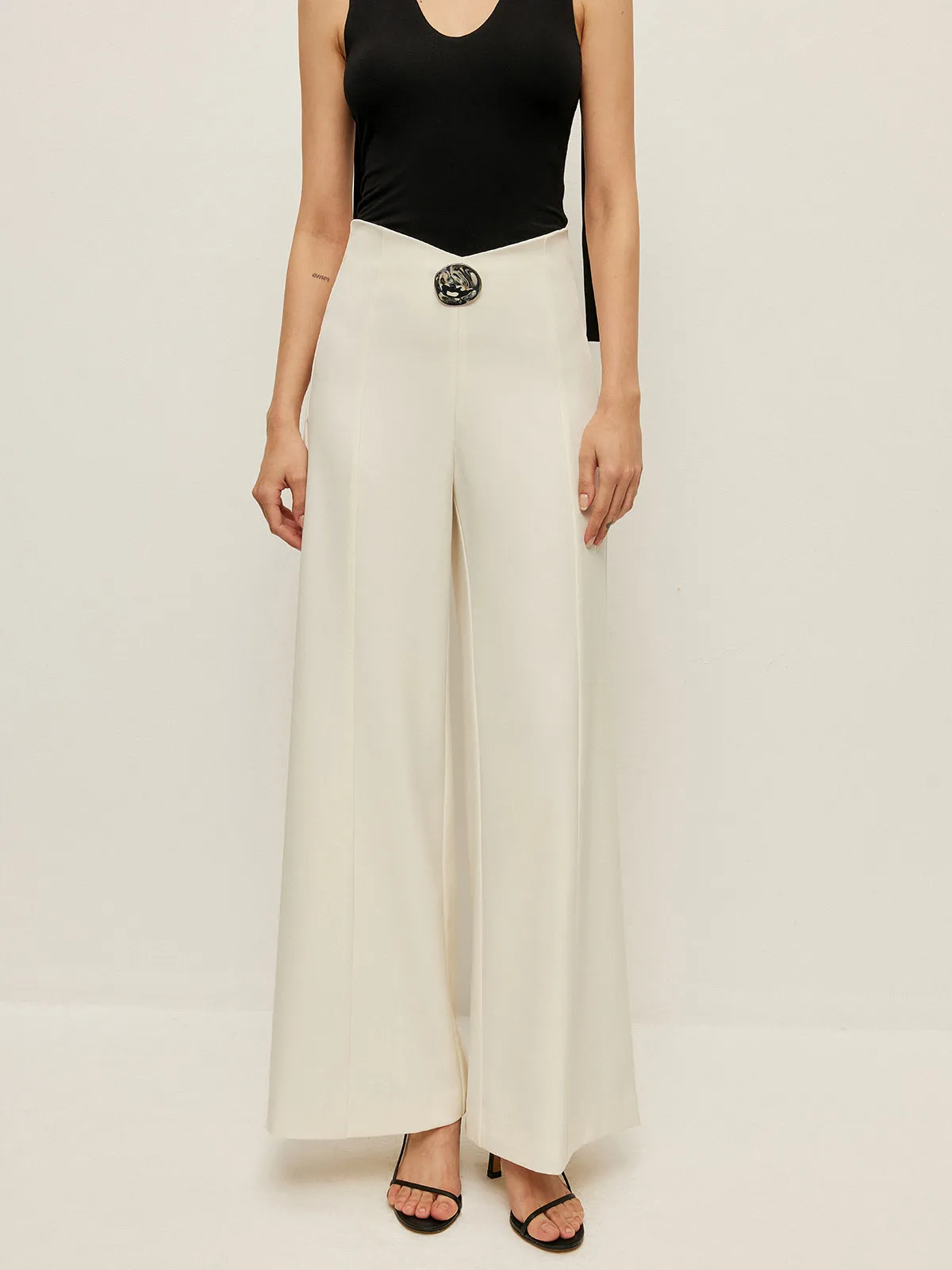 High-Waist Wide Leg Pants With Buckle Detail sold by COMMENSE