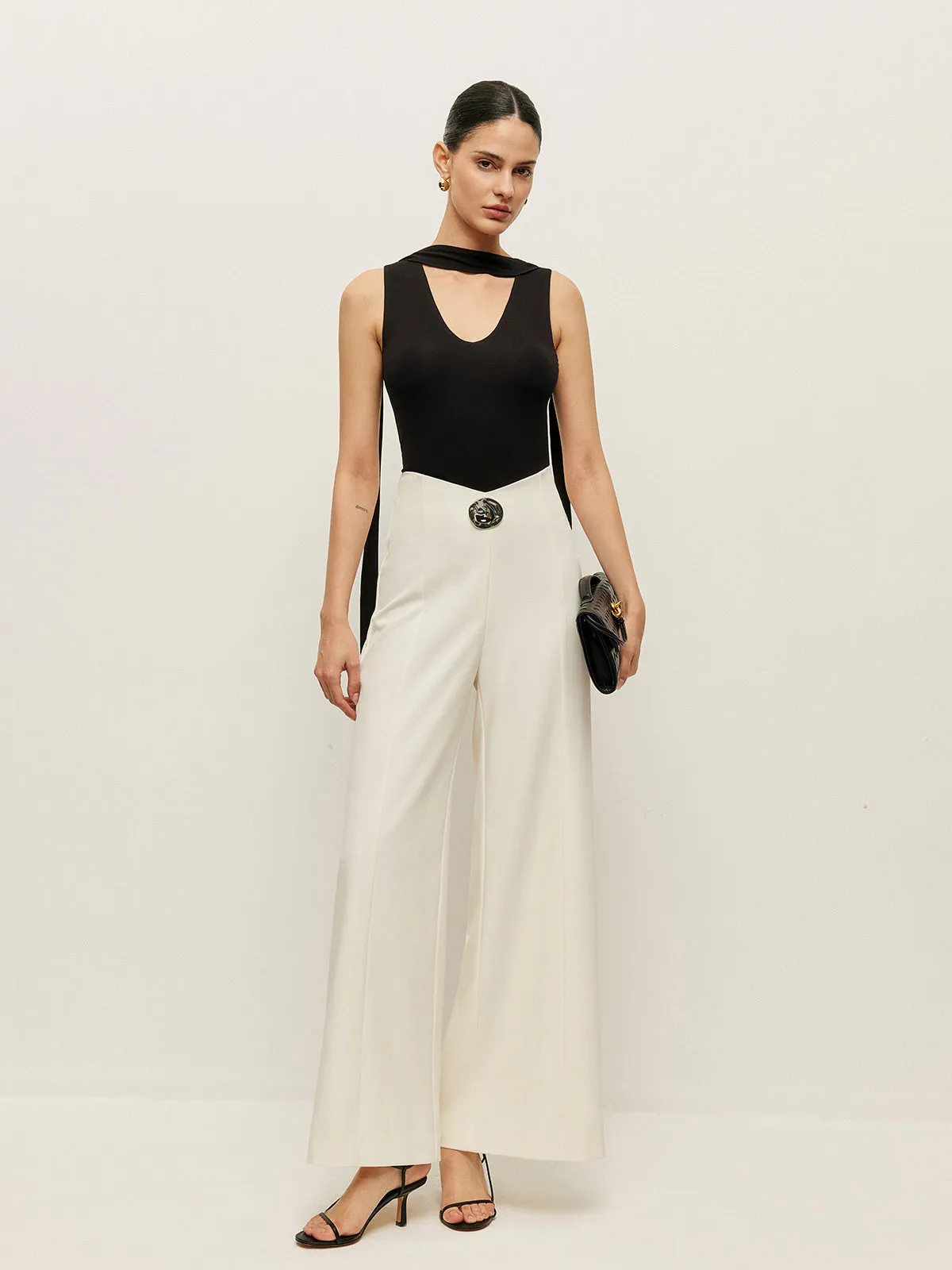 High-Waist Wide Leg Pants With Buckle Detail sold by COMMENSE product image thumbnail 2