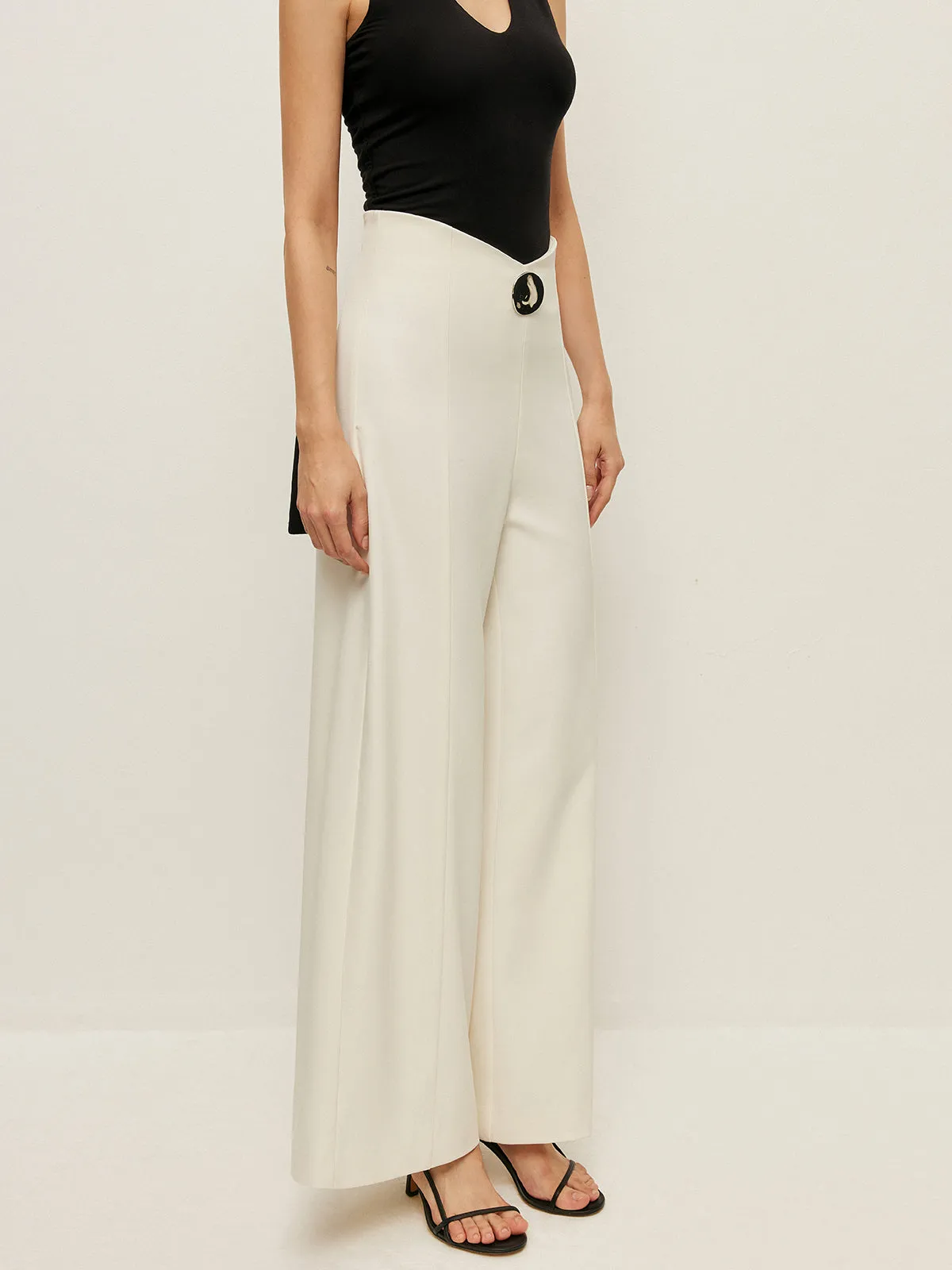 High-Waist Wide Leg Pants With Buckle Detail sold by COMMENSE product image thumbnail 4
