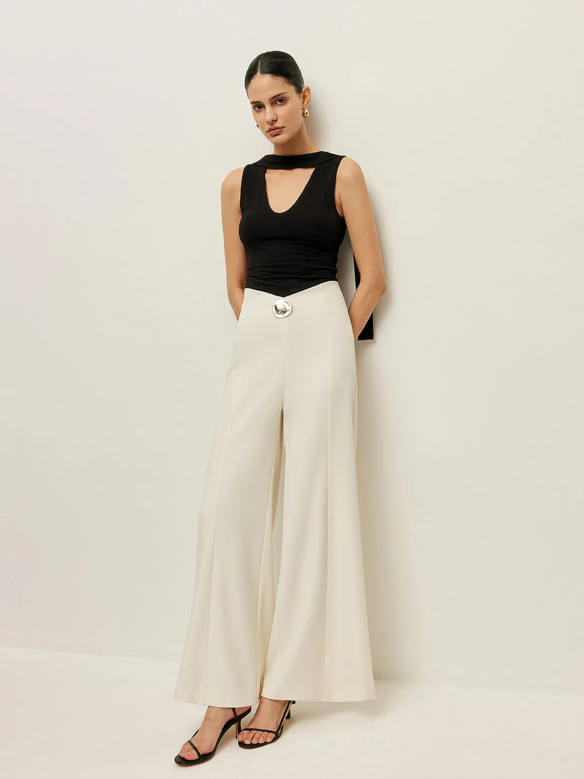 High-Waist Wide Leg Pants With Buckle Detail sold by COMMENSE product image thumbnail 5